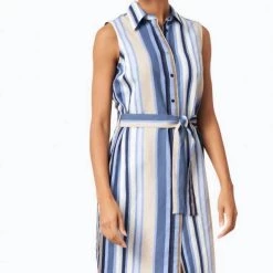 Coupon โค๏ธ Vilagallo ๐ฉ women Banus Stripe Sleeveless ๐ Shirt ๐ Dress in Multi ๐