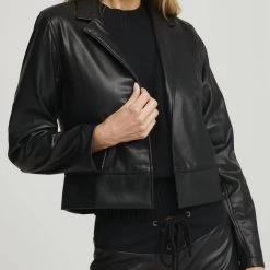 Promo 😀 Sundays 👩 women Felicity Blazer Vegan Leather in Black 🤩