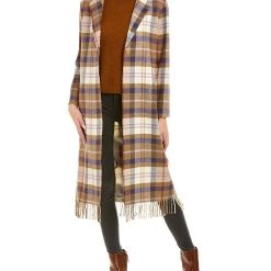 Hot Sale 😀 women Vilagallo Plaid Fringe Wool-Blend 🧥 Coat ❤️