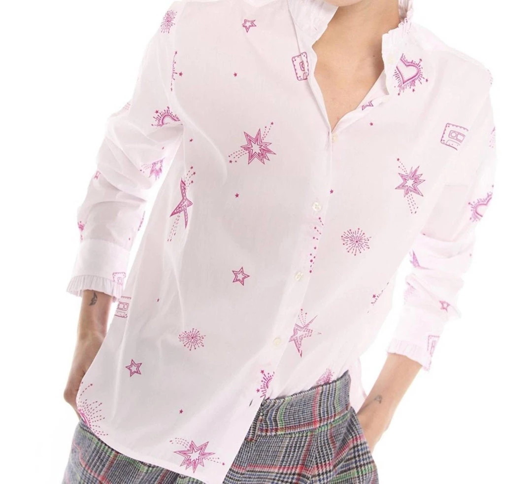 Budget ⭐ Vilagallo 👩 women Diana 👕 Shirt in Flock Magic White Cotton 🔥 4 Budget ⭐ Vilagallo 👩 women Diana 👕 Shirt in Flock Magic White Cotton 🔥 - Image 2