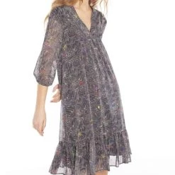 Wholesale 👏 Vilagallo 👩 women Fabrizia Paisley Midi 👗 Dress in Navy Blue ✨