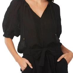 Promo 👏 Sundays 👩 women Colette V-Neck Top In Black ✔️