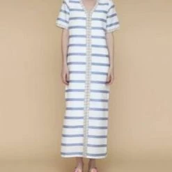 Flash Sale 💯 Vilagallo 👩 women Madison 👗 Dress in Capri Blue Stripe 😉