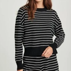 Best Pirce 👏 Sundays 👩 women Lizz Sweater In Black/White Stripes 😉