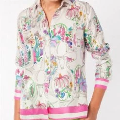 Top 10 🤩 Vilagallo 👩 women Message In A Bottle Woven Silk Top In Multi ❤️