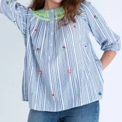 Best Sale ✔️ Vilagallo 👩 women Palmer 👚 Shirt in Blue Stripe ✔️